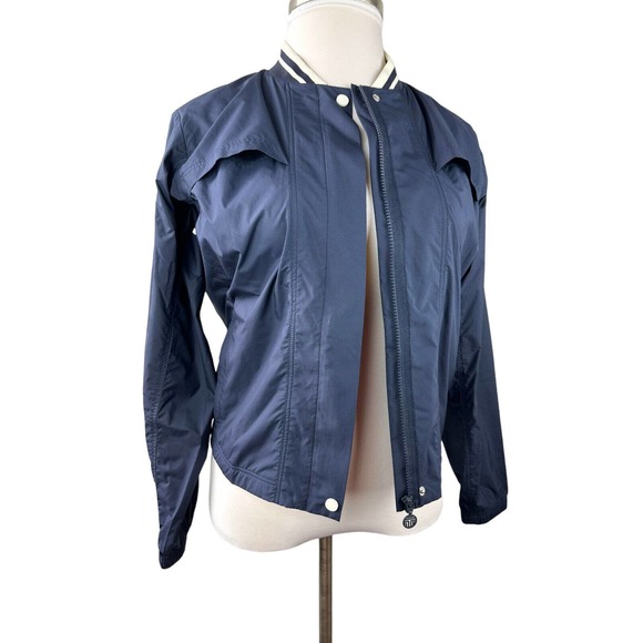 Tory Burch Tory Sport Full Zip Bomber Jacket Crop Length Navy Blue Medium Vented - Picture 3 of 9